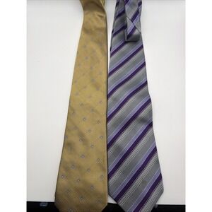 Lot 2 Maxim's de Paris Silk Ties Gold Floral & Purple Stripe Neckties